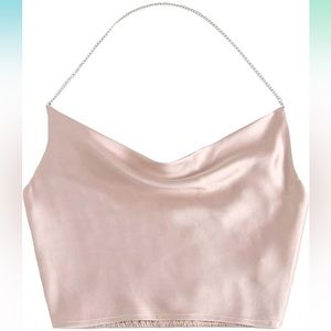 NWOT Satin Slouch Neck Crop Top
